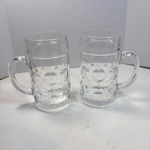 Unbranded Beer Stein Mug Set 6.25" Clear Dimpled Glass German Style Barware 2pc